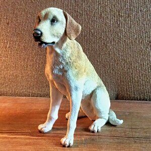 Realistic Labrador Retriever Dog Figurine Tan Sitting Pose Resin Statue